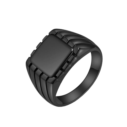 OAKKY Herren Mode Kreative Hip Hop Cool Glatte Oberfläche Quadratische Schliff Signet Ritter Ring Edelstahl Komfort-Passform Schwarz Größe 60 (19.1) von OAKKY