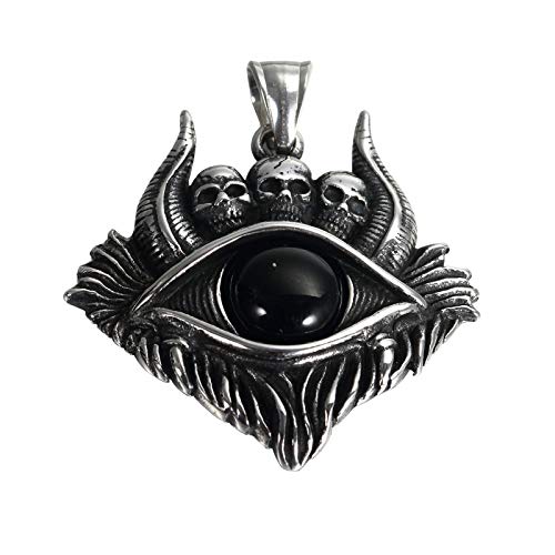 OAKKY Herren Nicht-Mainstream Hip Hop Vintage Schwarzes Böses Auge Gothic Dämon Schädel Kopf Ochsenhorn Anhänger Halskette Edelstahl Ohne Kette von OAKKY