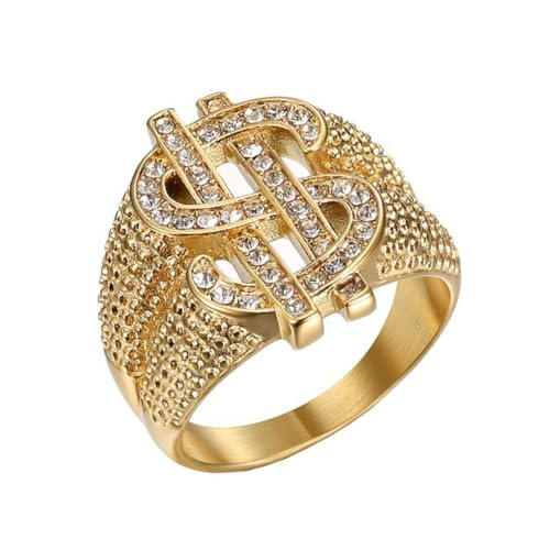 OAKKY Herren Non-Mainstream Hip Hop Gefrorener Mikro-Pave-Zirkon Inlay Dollarzeichen Biker Ring Edelstahl Symbol Aussage Band Größe 60 (19.1) von OAKKY
