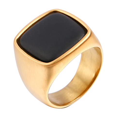 OAKKY Herren Persönlichkeit Vintage Mode Fest Kuppel Stil Quadrat Schwarz Edelstein Biker Ring Edelstahl Erklärung Ehering Gold Größe 52 (16.6) von OAKKY