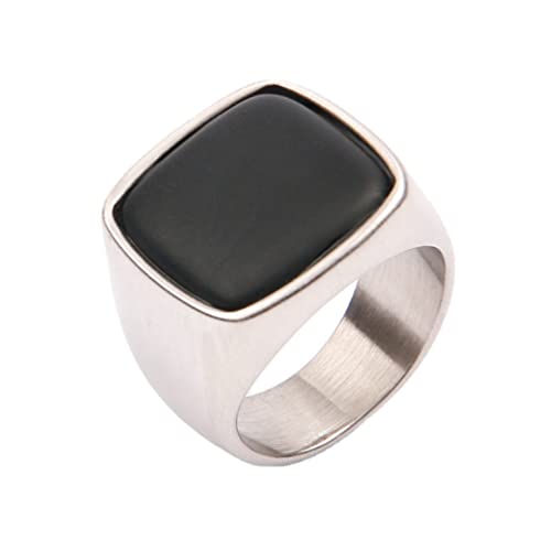 OAKKY Herren Persönlichkeit Vintage Mode Fest Kuppel Stil Quadrat Schwarz Edelstein Biker Ring Edelstahl Erklärung Ehering Silber Größe 52 (16.6) von OAKKY