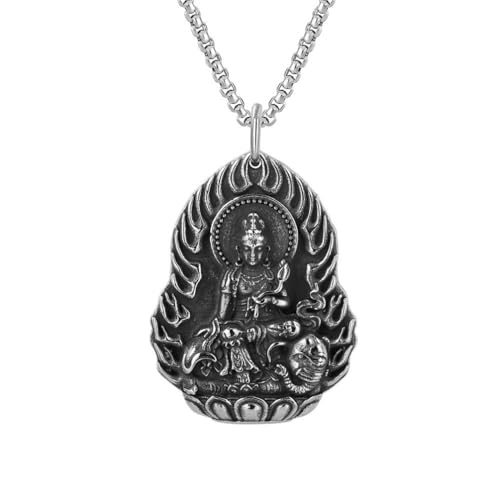 OAKKY Herren Retro Persönlichkeit Punk Lotus Guanyin Avalokitesvara Göttin des Mitgefühls Anhänger Religiöse Amulette Halskette Edelstahl Ohne Kette von OAKKY