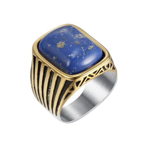 OAKKY Herren Vintage Herrschsüchtig Hip Hop Platz Schnitt Blau Synthetischer Türkis Edelstein Biker Ring Edelstahl Statement Ehering Größe 60 (19.1) von OAKKY