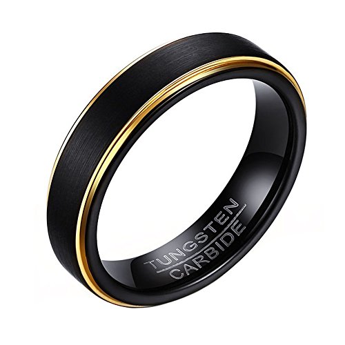 OAKKY Herren Wolframcarbid Ring Einfacher Klassiker Schwarz Hochzeitsbund 5mm Matt Fertig Schwarzes Gold Größe 57 (18.1) von OAKKY