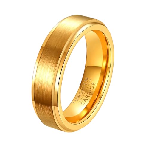 OAKKY Herren Wolframstahl 6MM Klassisch Uni Gebürstet Matt Finish Mittelfinger Trauring Komfortable Passform Europäischer und Amerikanischer Stil Gold Größe 57 (18.1) von OAKKY