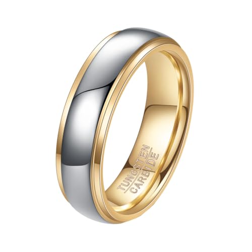 OAKKY Herren Wolframstahl 6MM Trendiger Klassischer Beidseitig Gewölbter Mantel Trauring mit Schlichter Kuppel Europäischer und Amerikanischer Stil Gold Größe 57 (18.1) von OAKKY