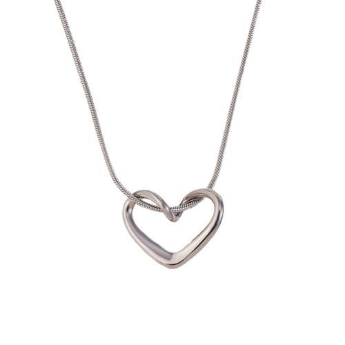OAKKY Herz Anhänger Halskette für Frauen Männer Edelstahl Einfach Minimalistisch Zart Liebes Hals-Schmuck Silber von OAKKY