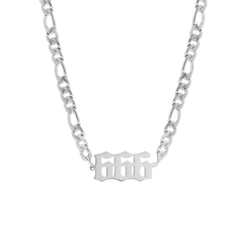 OAKKY Hip Hop Dainty Elegant Engel Zahl Anhänger Halskette Edelstahl für Damen Halsband Kette Numerologie Schmuck Schlüsselbeinkette Silber 666 von OAKKY