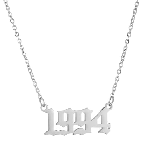 OAKKY Hip Hop Zierlich Geburtstag Jahr Nummer Anhänger Halskette für Damen Männer Edelstahl Persönlichkeit Geburtsjahr 1994 Jubiläums Schmuck Silber von OAKKY