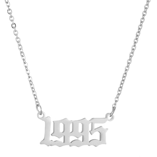 OAKKY Hip Hop Zierlich Geburtstag Jahr Nummer Anhänger Halskette für Damen Männer Edelstahl Persönlichkeit Geburtsjahr 1995 Jubiläums Schmuck Silber von OAKKY