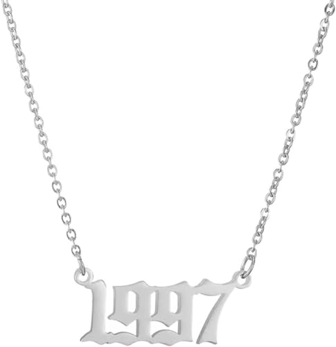 OAKKY Hip Hop Zierlich Geburtstag Jahr Nummer Anhänger Halskette für Damen Männer Edelstahl Persönlichkeit Geburtsjahr 1997 Jubiläums Schmuck Silber von OAKKY
