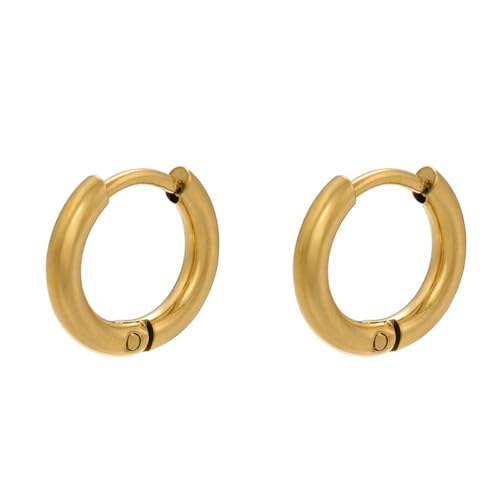 OAKKY Huggie Hoop Ohrringe für Frauen Männer Edelstahl Knorpel Piercing Scharnier Ohrringe Gold Durchmesser 12mm von OAKKY