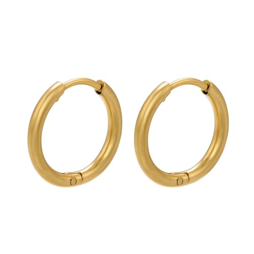 OAKKY Huggie Hoop Ohrringe für Frauen Männer Edelstahl Knorpel Piercing Scharnier Ohrringe Gold Durchmesser 16mm von OAKKY