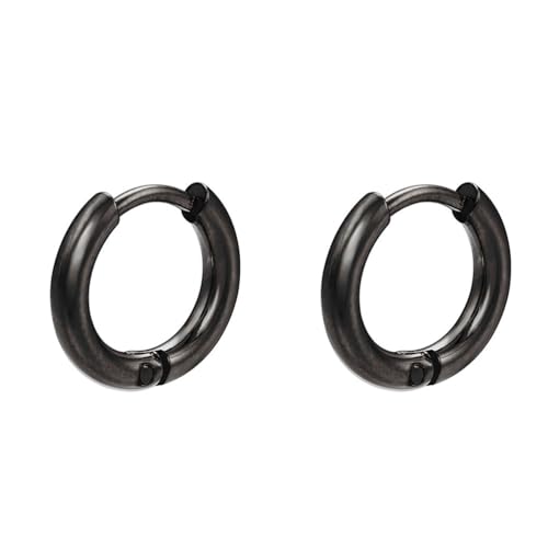 OAKKY Huggie Hoop Ohrringe für Frauen Männer Edelstahl Knorpel Piercing Scharnier Ohrringe Schwarz Durchmesser 12mm von OAKKY