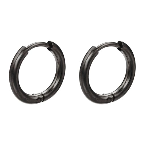 OAKKY Huggie Hoop Ohrringe für Frauen Männer Edelstahl Knorpel Piercing Scharnier Ohrringe Schwarz Durchmesser 14mm von OAKKY