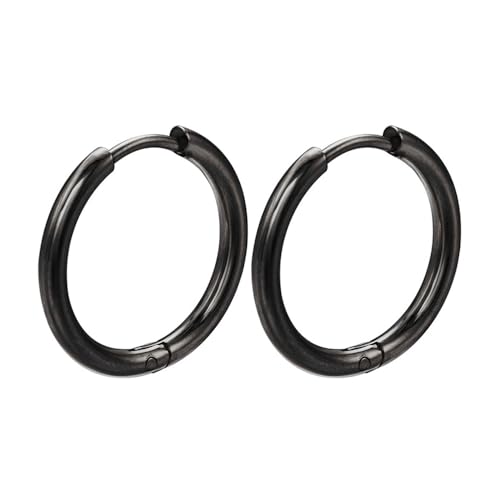 OAKKY Huggie Hoop Ohrringe für Frauen Männer Edelstahl Knorpel Piercing Scharnier Ohrringe Schwarz Durchmesser 18mm von OAKKY