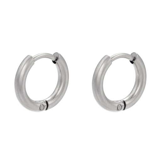 OAKKY Huggie Hoop Ohrringe für Frauen Männer Edelstahl Knorpel Piercing Scharnier Ohrringe Silber Durchmesser 12mm von OAKKY