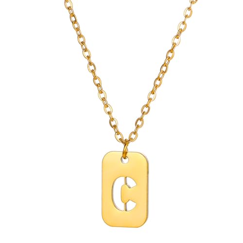 OAKKY Initiale Buchstaben Halsketten für Frauen Edelstahl vergoldetes Alphabet quadratische Anhänger Halskette C von OAKKY
