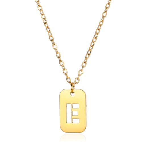 OAKKY Initiale Buchstaben Halsketten für Frauen Edelstahl vergoldetes Alphabet quadratische Anhänger Halskette E von OAKKY
