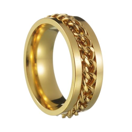 OAKKY Männer 8mm Persönlichkeit Cool Bierflaschenöffner Gold Kette Drehbares Zappeln Ring Edelstahl Biker Ängste Ehering Gold Größe 68 (21.6) von OAKKY