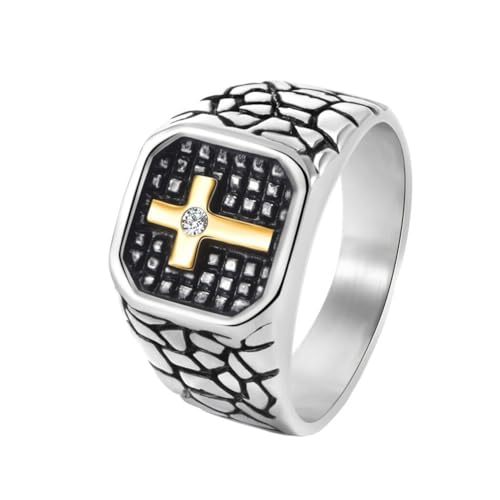 OAKKY Männer Einzigartige Persönlichkeit Inlay Kristall Kreuz Ring Retro Unregelmäßige Crack Punk Stil Ringe Edelstahl Silber Gold Größe 54 (17.2) von OAKKY