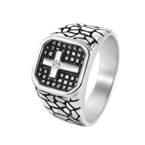 OAKKY Männer Einzigartige Persönlichkeit Inlay Kristall Kreuz Ring Retro Unregelmäßige Crack Punk Stil Ringe Edelstahl Silber Größe 60 (19.1) von OAKKY
