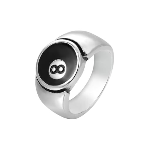 OAKKY Männer Hip Hop Cool Rock Billiard Schwarz Nummer 8 Kugel Signet Lucky Gothic Biker Ring Edelstahl Punk Wettkampfsport Silber Größe 52 (16.6) von OAKKY