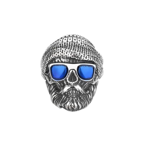 OAKKY Männer Vintage Non-Mainstream Hip Hop Cool Bart Alte Herren mit Sonnenbrille und Gestricktem Hut Ring Edelstahl Blau Größe 57 (18.1) von OAKKY