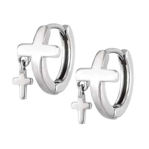 OAKKY Persönlichkeit Minimalistisch Einfach Rock Hip Hop Stil Christlich Gebet Doppelkreuz Amulett Kruzifix Ohrringe Juwel für Herren Edelstahl Silber von OAKKY