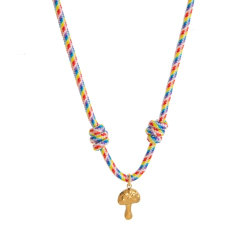OAKKY Pilz Anhänger Regenbogen Geflochtenes Kordel mit Gold Charm Bohemian Style Schmuck für Frauen Edelstahl von OAKKY