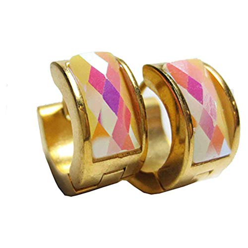 OAKKY Schmuck Herren und Damen AB Regenbogen Kristall Diamant Gold 316L Edelstahl Studs Huggie Hoop Ohrringe, Vintage Punk von OAKKY