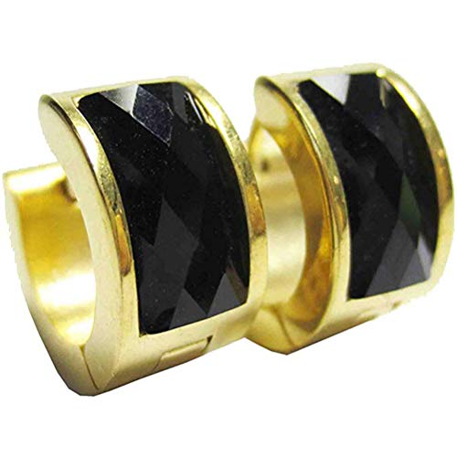 OAKKY Schmuck Herren und Damen Schwarz Kristall Diamant Gold 316L Edelstahl Studs Huggie Hoop Ohrringe, Vintage Punk von OAKKY