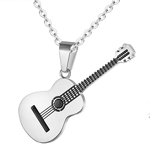 OAKKY Schmuck Musik Liebhaber Gitarre Charme Anhänger Halskette Unisex Edelstahl, Silber von OAKKY