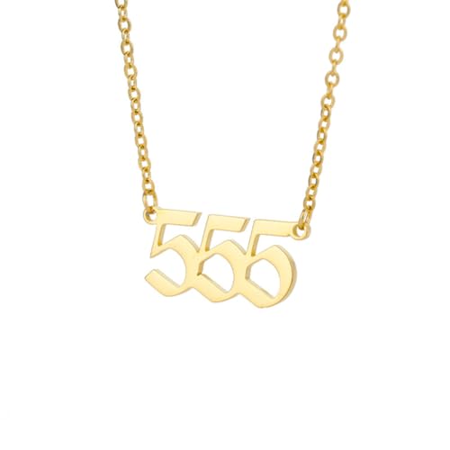 OAKKY Simple Hip Hop Zierlich Engel Zahl Anhänger Halskette für Damen Edelstahl Halsband Kette Glücklich Numerologie Schmuck Geschenke Gold 555 von OAKKY