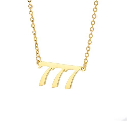 OAKKY Simple Hip Hop Zierlich Engel Zahl Anhänger Halskette für Damen Edelstahl Halsband Kette Glücklich Numerologie Schmuck Geschenke Gold 777 von OAKKY