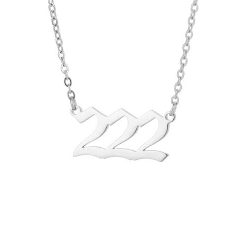 OAKKY Simple Hip Hop Zierlich Engel Zahl Anhänger Halskette für Damen Edelstahl Halsband Kette Glücklich Numerologie Schmuck Geschenke Silber 222 von OAKKY