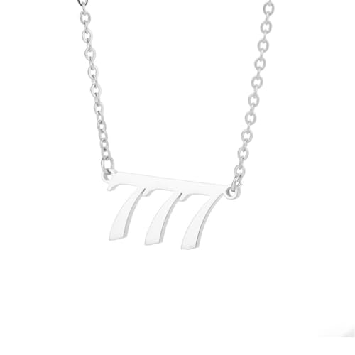 OAKKY Simple Hip Hop Zierlich Engel Zahl Anhänger Halskette für Damen Edelstahl Halsband Kette Glücklich Numerologie Schmuck Geschenke Silber 777 von OAKKY