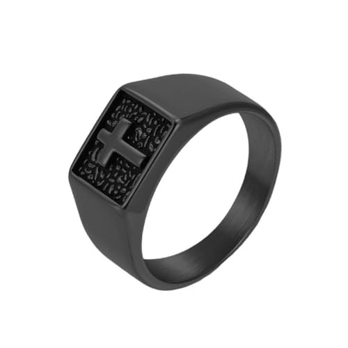 OAKKY Stainless Steel Retro Minimalist Exquisite Cross Design Ring Square Signet Ring Unisex Schwarz Größe 57(18.1) von OAKKY