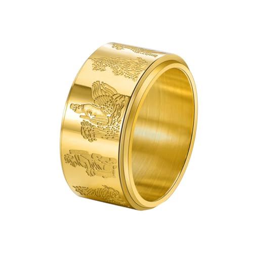 OAKKY Unisex 12MM Persönlichkeit Retro Mythologisches Tier Der Kaiserpalast Wirbelsäulentier Drehbar Amulett Ring Edelstahl Gold Größe 54 (17.2) von OAKKY