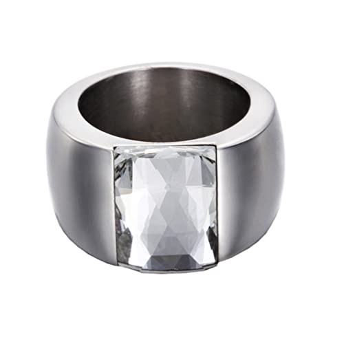 OAKKY Unisex 14MM Persönlichkeit Mehrfarbig Kuppel Einfach Weiß Quadratisch KristallEinlage Ring Edelstahl Erklärung Ehering Silber Größe 57 (18.1) von OAKKY