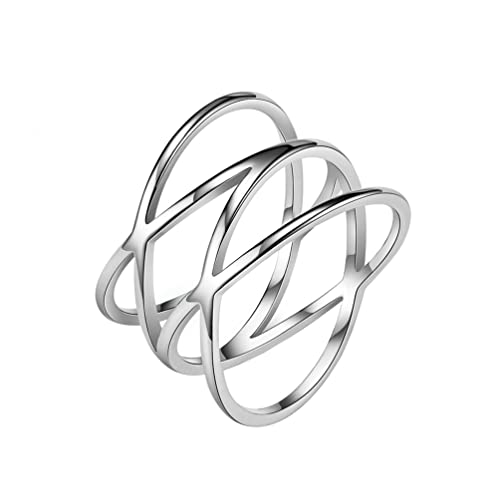 OAKKY Unisex 15MM Persönlichkeit Einfach Hohl Doppelt X Kreuz Unendlichkeit Ring Edelstahl Aussage Ewigkeit Paar Ehering Silber Größe 62 (19.7) von OAKKY