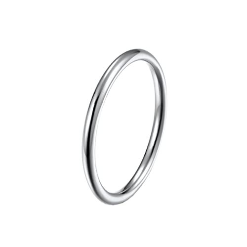 OAKKY Unisex 2MM Klassisch Einfach Glänzend Schlicht Kuppel Stapelbar Dünner Knöchel Ring Edelstahl Ewigkeit Ehering Silber Größe 50 (15.9) von OAKKY