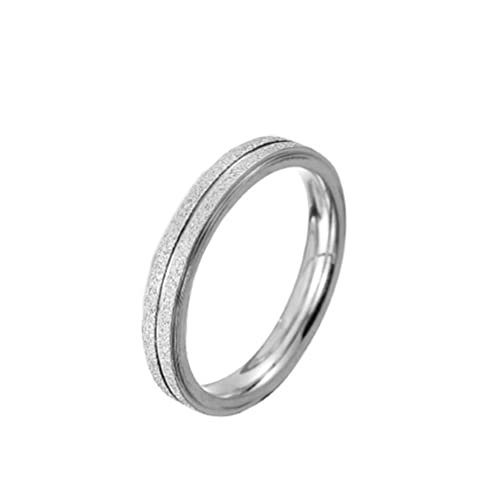 OAKKY Unisex 3mm Edelstahl Stapelbarer Ring mit sandgestrahlter Oberfläche und Mittelrille Silberne Größe 57 (18.1) von OAKKY