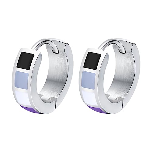 OAKKY Unisex 4mm Einzigartige Cool Bunte Streifen Homosexuelle LGBT Gay Stolz Kleine Huggie Hoop Asexuelle Ohrringe Edelstahl Ohrstecker Piercings von OAKKY