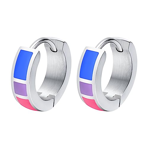 OAKKY Unisex 4mm Einzigartige Cool Bunte Streifen Homosexuelle LGBT Gay Stolz Kleine Huggie Hoop Bisexuelle Ohrringe Edelstahl Ohrstecker Piercings von OAKKY