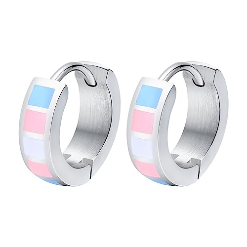 OAKKY Unisex 4mm Einzigartige Cool Bunte Streifen Homosexuelle LGBT Gay Stolz Kleine Huggie Hoop Transgender Ohrringe Edelstahl Ohrstecker Piercings von OAKKY