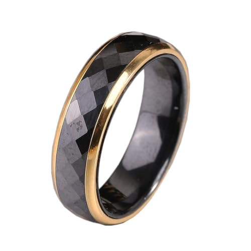 OAKKY Unisex 6mm Neuheit Facettenreich Weiß und Schwarz Rhombischer Schliff 2 Farben Ring Keramik Paar Ehering Vergoldet Schwarz Größe 54 (17.2) von OAKKY