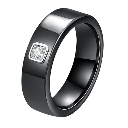 OAKKY Unisex 6mm Neuheit Simple Drachenklaue Solitär Kristall Inlay Paar Ring Keramik Passendes Set Versprechen Ehering Schwarz Größe 52 (16.6) von OAKKY