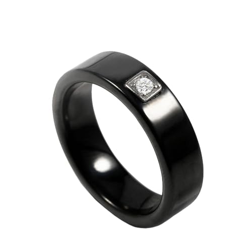 OAKKY Unisex 6mm Neuheit Simple Drachenklaue Solitär Kristall Inlay Paar Ring Keramik Passendes Set Versprechen Ehering Schwarz Größe 57 (18.1) von OAKKY