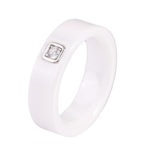 OAKKY Unisex 6mm Neuheit Simple Drachenklaue Solitär Kristall Inlay Paar Ring Keramik Passendes Set Versprechen Ehering Weiß Größe 52 (16.6) von OAKKY